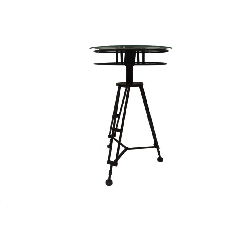 Deco 79 Metal Side End Accent Table Film Reel End Table with Tripod Legs and Glass Top, Side Table 15" x 15" x 25", Black - Image 1